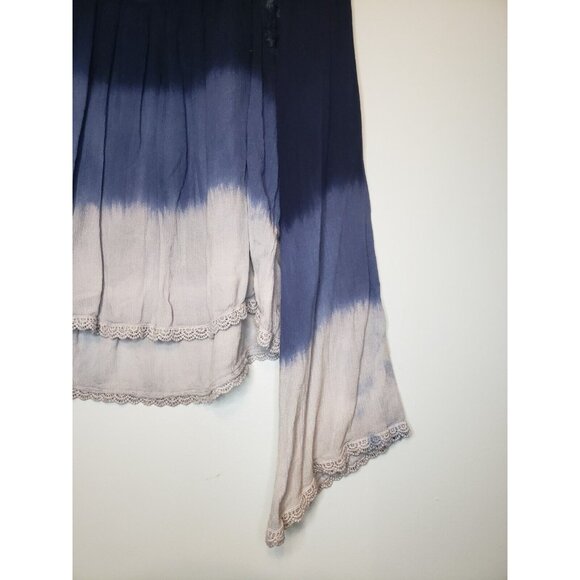 Patrons Of Peace Womens S Top Semi Sheer Lace Blue Ombre Long Bell Sleeve Rayon - Picture 3 of 6